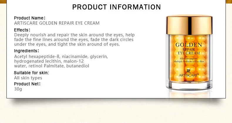 ARTISCARE Snail Facial Cream + Peptide Eye Serum + Golden Eye Cream Face Care Dark Circles Skin Care