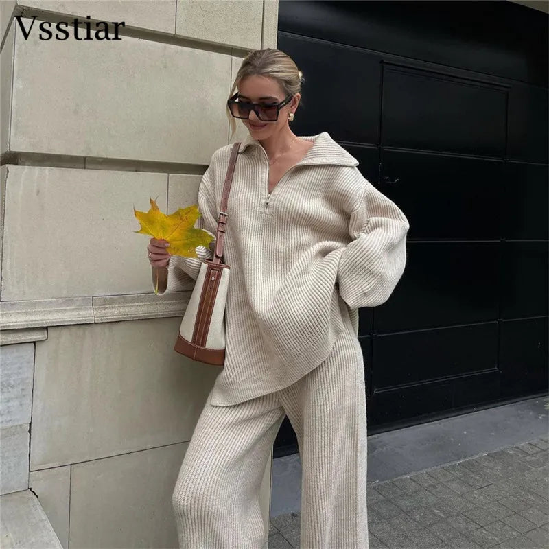 Vsstiar Warm Winter Knit Sweaters Two Piece Set