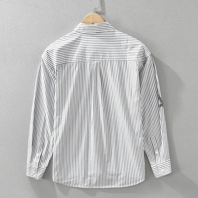 Gestreifte Hemden für Männer Casual Turn-down-Kragen Basic Classic Tops Letter Print Der neueste Modetrend