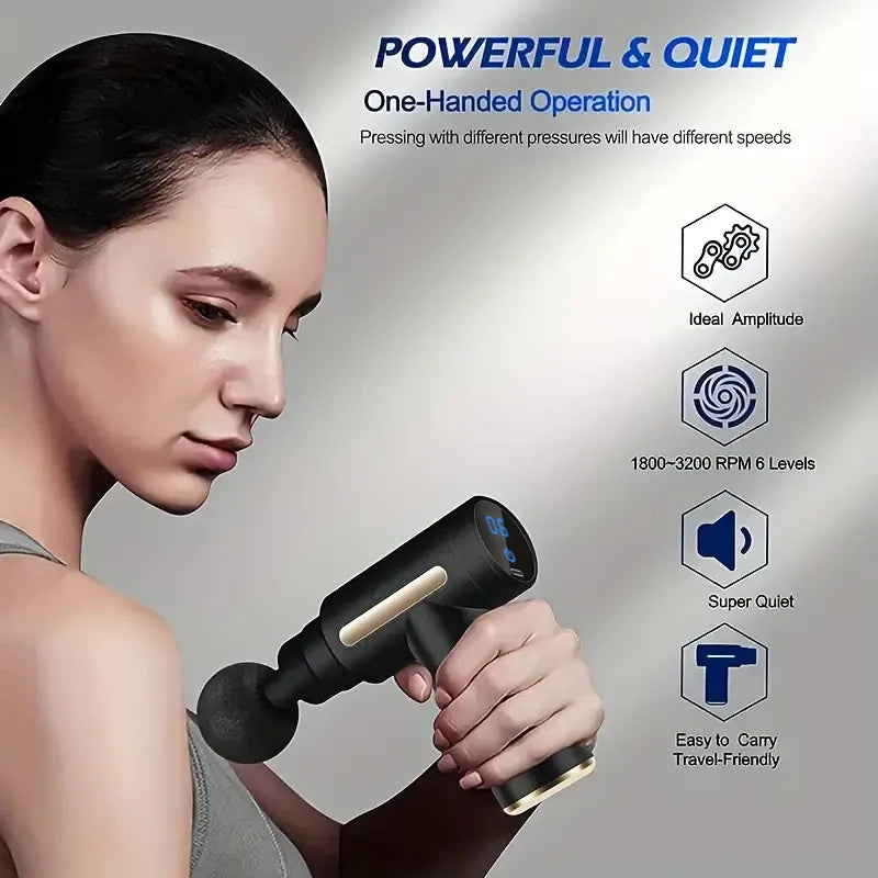 Mini Portable Fascia Massage Gun LED,Touch Screen 4Massage Head Holiday Gift