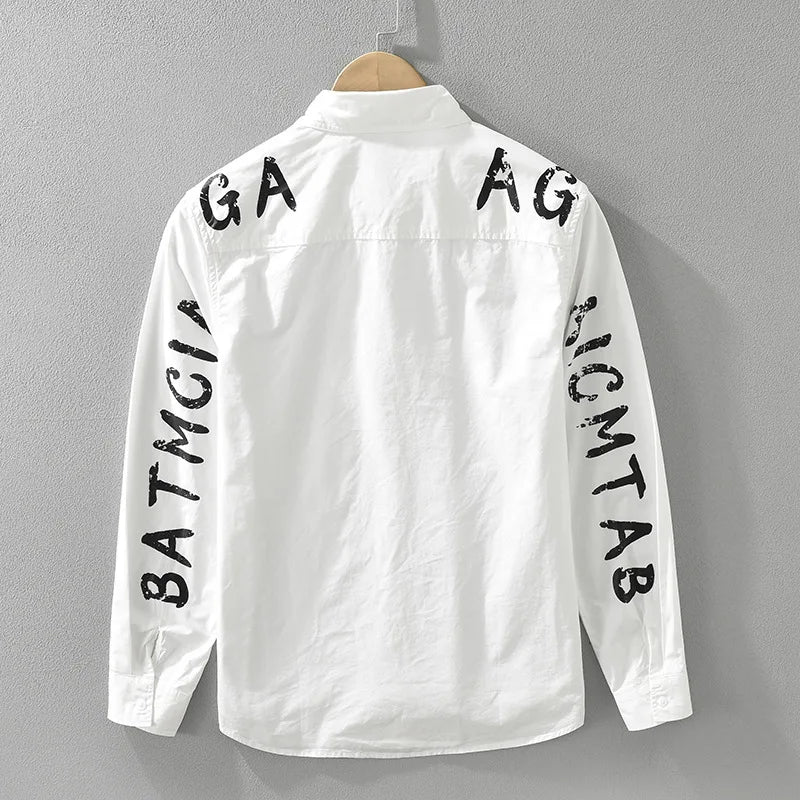 Neue lässige Hemden aus 100 % Baumwolle mit Buchstabendruck