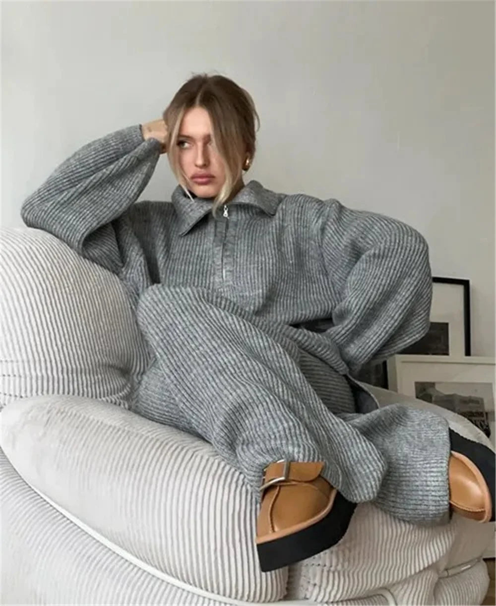 Vsstiar Warm Winter Knit Sweaters Two Piece Set