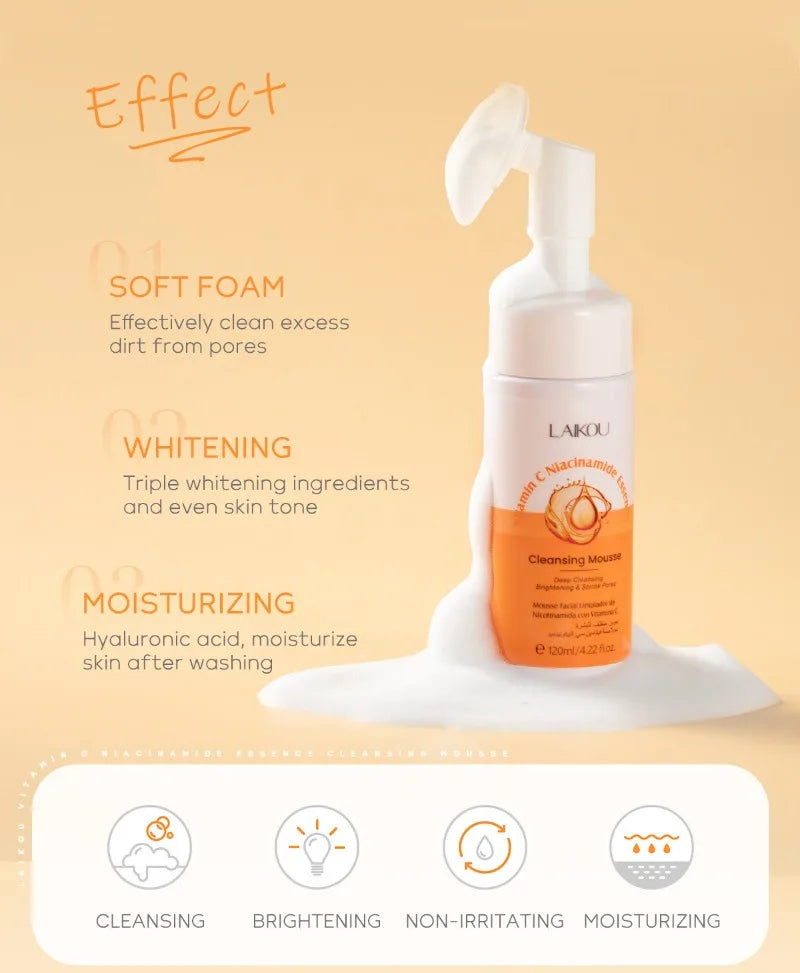 120ml Vitamin C Cleansing Mousse Facial Care Cleansing Pore Brightening Skin Tone Shrinking Pore Facial cleanser Skin care