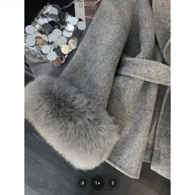 Wool & Blends Overcoats Women Faux Fur Long Sleeve Coat