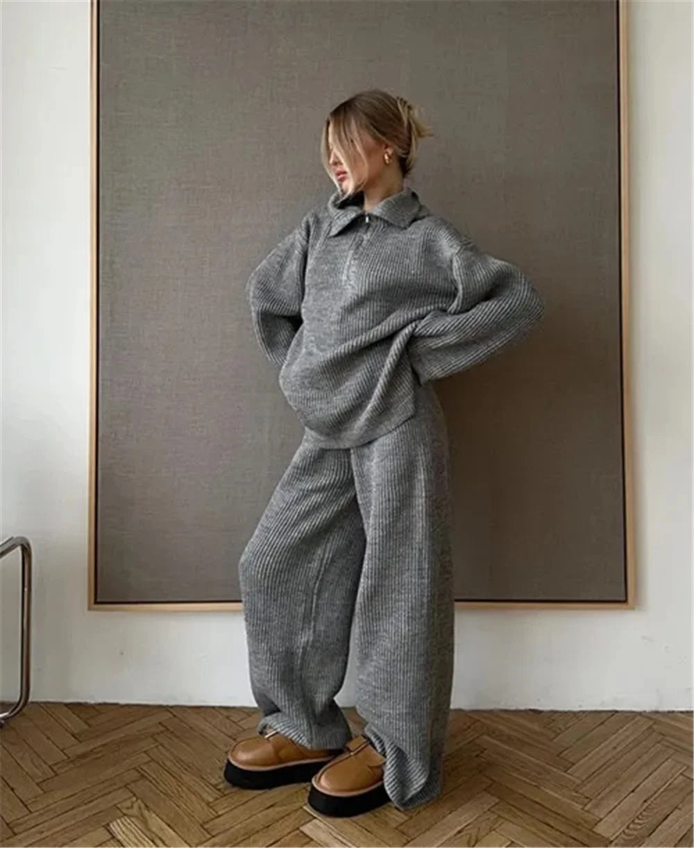 Vsstiar Warm Winter Knit Sweaters Two Piece Set