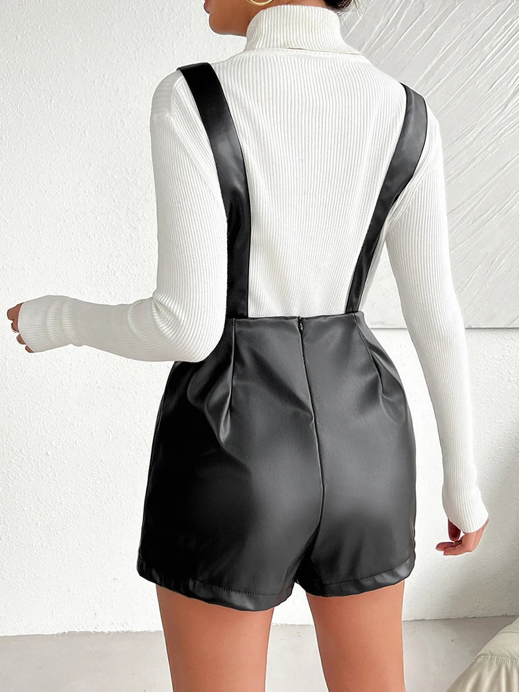 New Short PU Rompers Fashion Chic