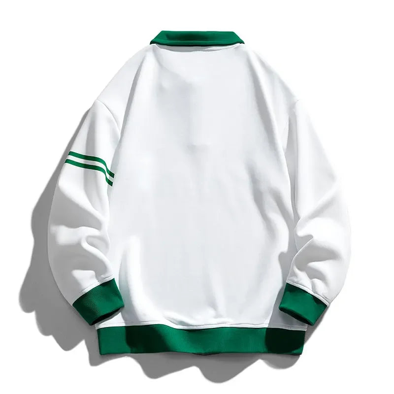 Men Oversized Contrasting Colors Lapel Sweatshirt
