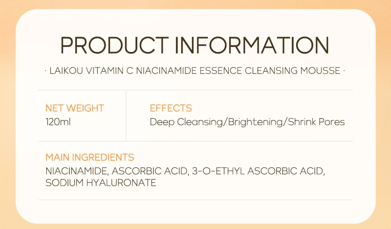 120ml Vitamin C Cleansing Mousse Facial Care Cleansing Pore Brightening Skin Tone Shrinking Pore Facial cleanser Skin care