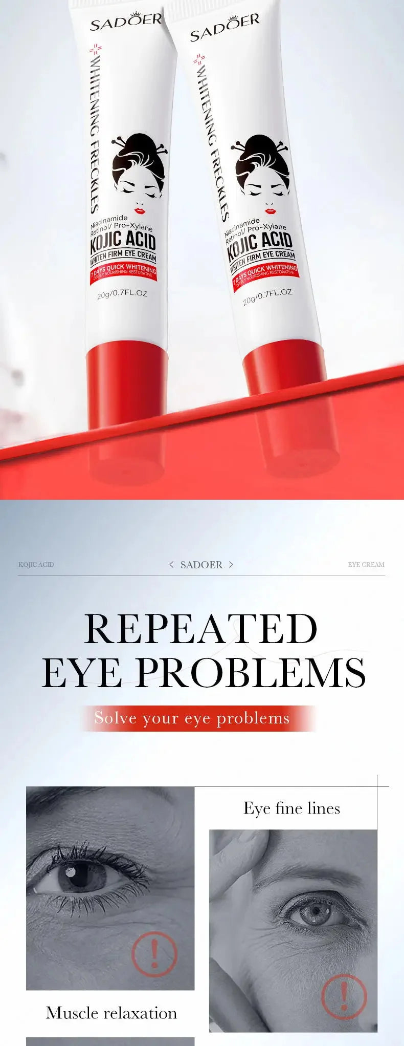 Eye Cream Anti-Puffiness Anti Inflammatory Reduce Dark Circles Fade Fine Lines Repair