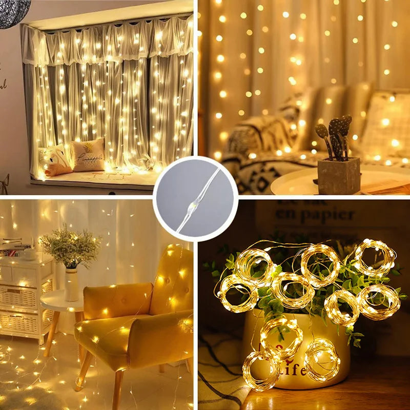 Christmas Ornament LED Fairy Light Strings 8 Mode Holiday Lights Curtain Garland Festoon Christmas Decor for Home New Year Xmas