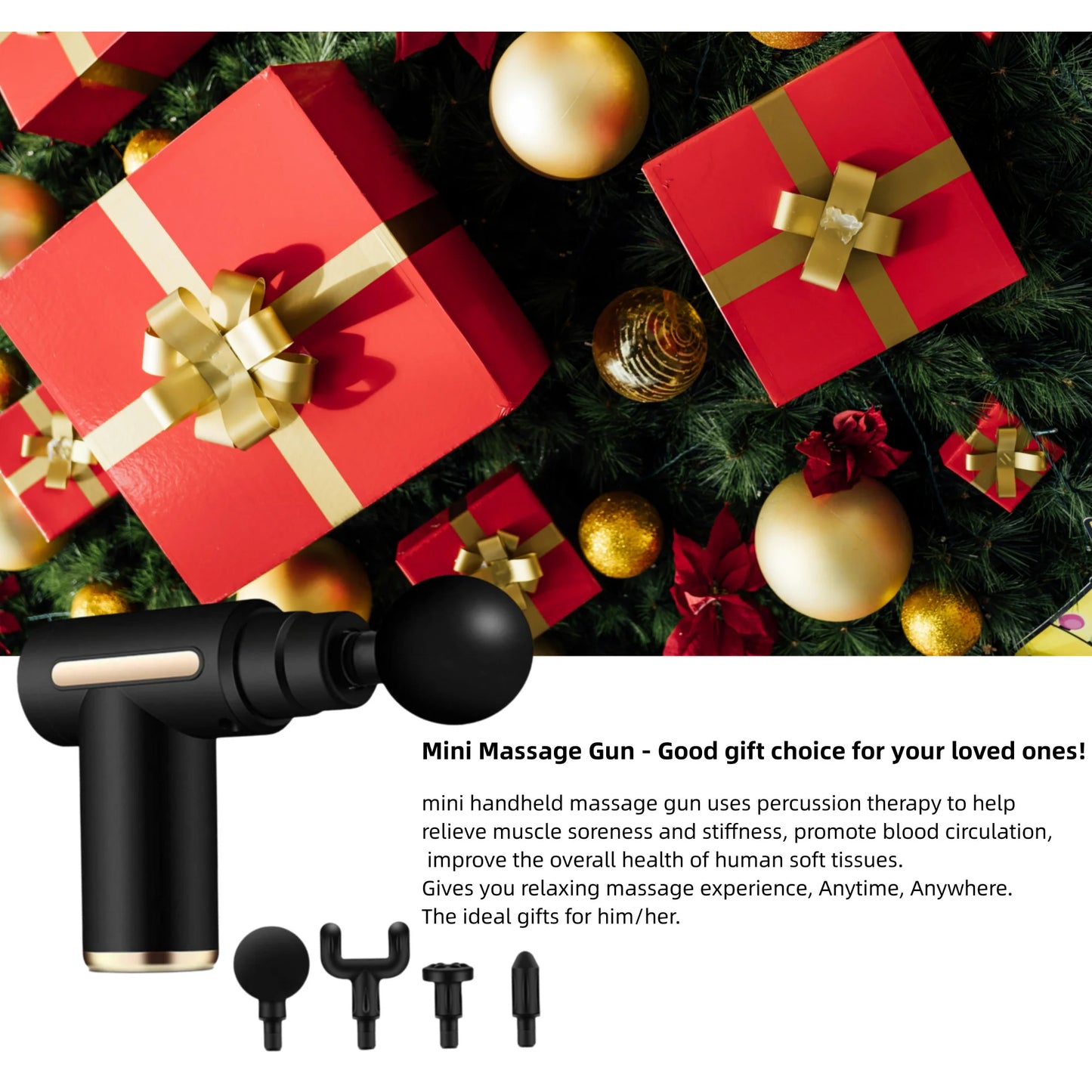 Mini Portable Fascia Massage Gun LED,Touch Screen 4Massage Head Holiday Gift