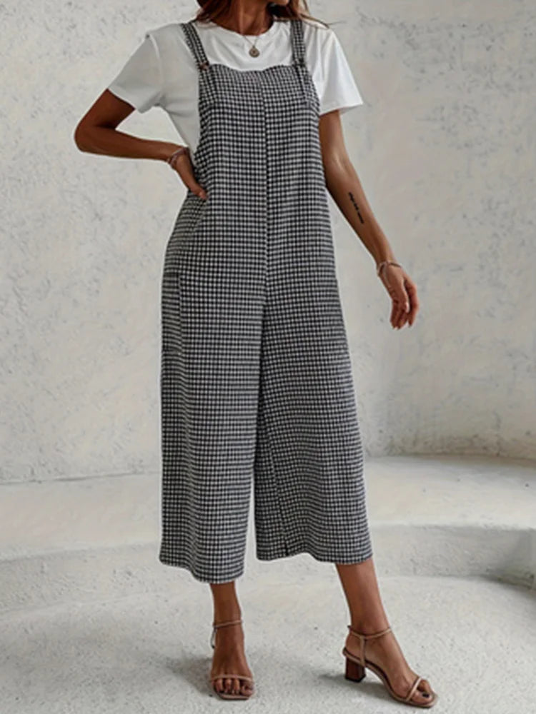 Jumpsuits Mode Plaid Hosenträger