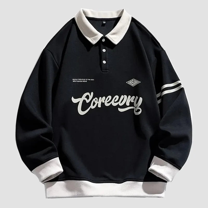 Men Oversized Contrasting Colors Lapel Sweatshirt