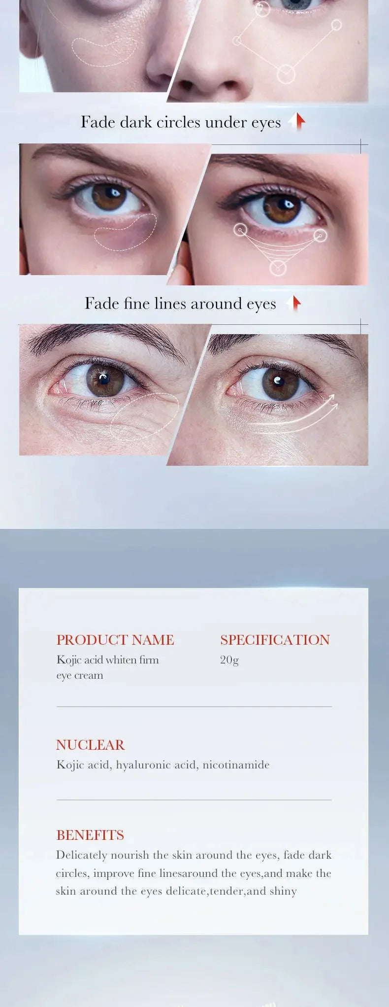 Eye Cream Anti-Puffiness Anti Inflammatory Reduce Dark Circles Fade Fine Lines Repair