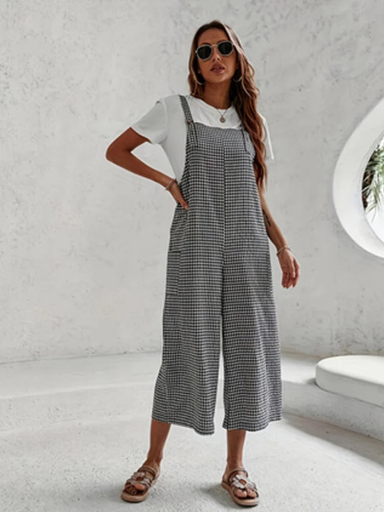 Jumpsuits Mode Plaid Hosenträger