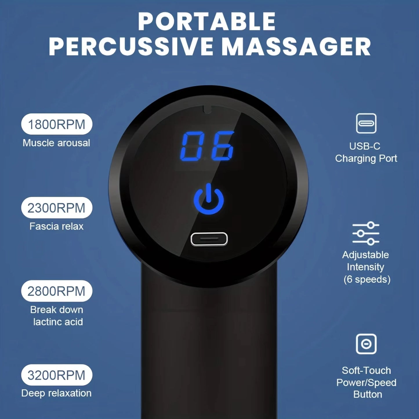 Mini Portable Fascia Massage Gun LED,Touch Screen 4Massage Head Holiday Gift