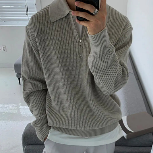 Herrenpullover, Herbst-/Winterpullover mit Revers, Strickpullover mit Reißverschluss, weich und warm.