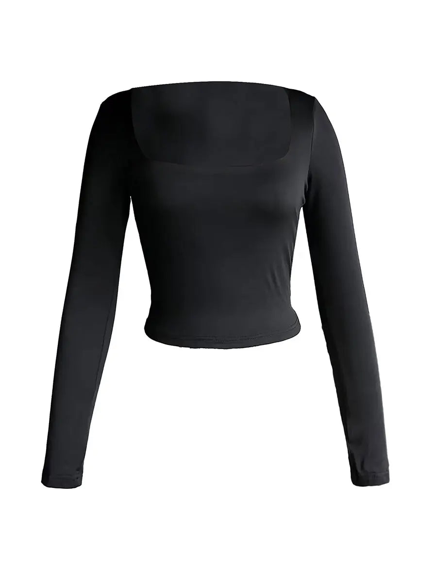 Frauen Langarm Quadratischen Hals Abnehmen Casual Herbst