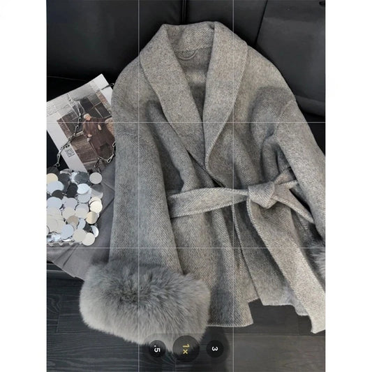 Wool & Blends Overcoats Women Faux Fur Long Sleeve Coat