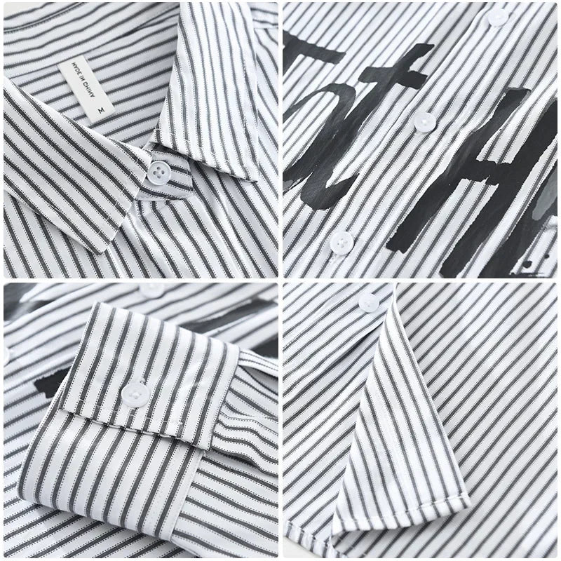 Gestreifte Hemden für Männer Casual Turn-down-Kragen Basic Classic Tops Letter Print Der neueste Modetrend