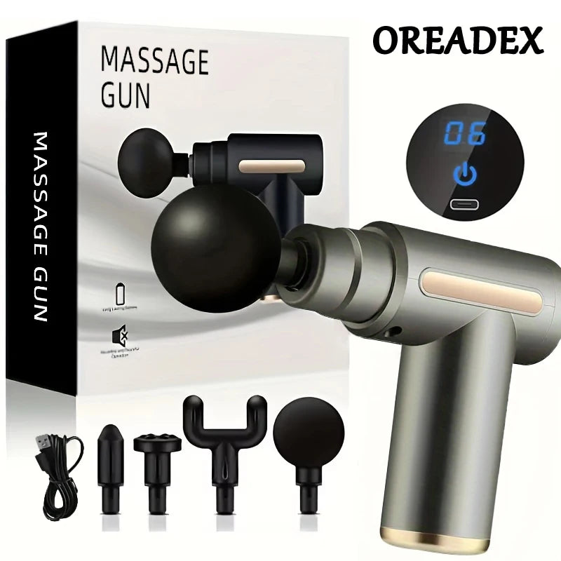 Mini Portable Fascia Massage Gun LED,Touch Screen 4Massage Head Holiday Gift