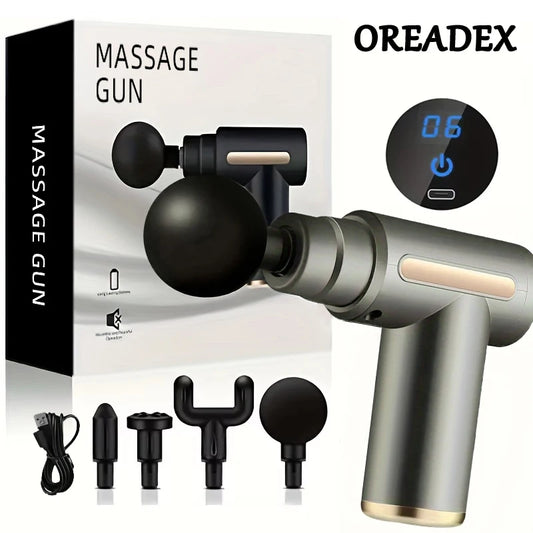 Mini Portable Fascia Massage Gun LED,Touch Screen 4Massage Head Holiday Gift